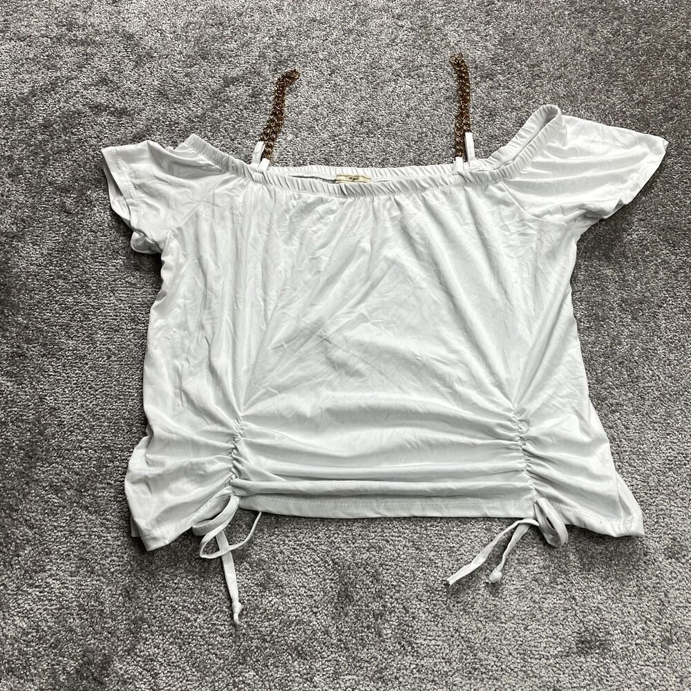 NYC Pesant Top Shirt Womens 3X White Stretch Ladies Top Short Sleeve Ruched Soft